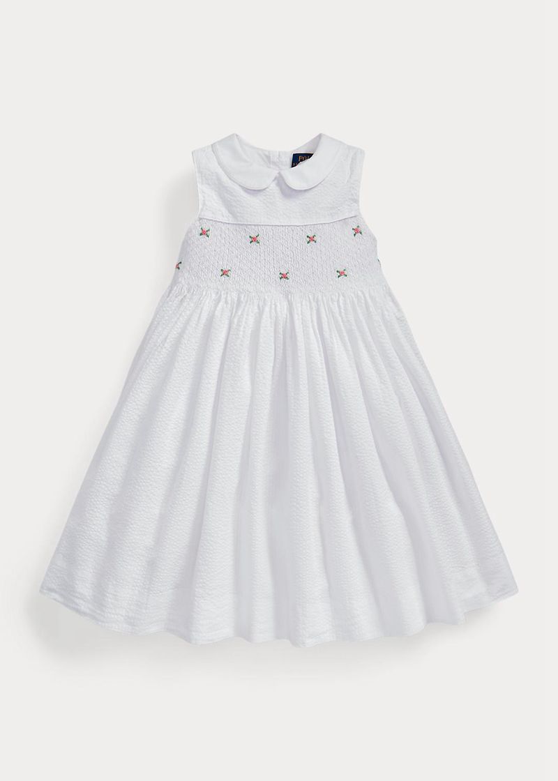 Sukienka Polo Ralph Lauren Dziewczynka Białe 1.5-6.5 Lata Smocked Cotton Seersucker 167039-YRN